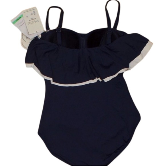 Contours Coco Reef Agate Ruffle Bandeau Bra Sized 1 Piece Swimsuit 12/36C blue - Picture 4 of 10